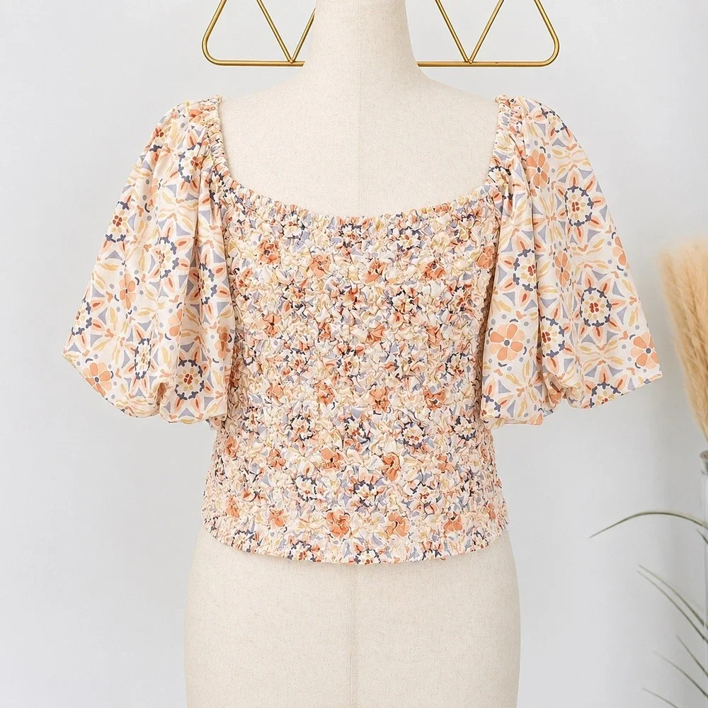 Anthropologie NEW Dolan Texture Puff Sleeve Blouse Shirt Size XL Milkmaid Boho